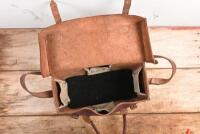 TOOL BAG: A veteran and vintage brown solid leather tool bag with shoulder strap - 3