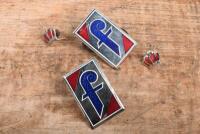FARINA: A pair of Farina 'F' body badges with separate crown badge as used on Alfa Romeo 750 & 101 spiders