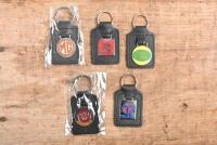 KEYRINGS: Five keyrings for British marques including 'BEDFORD', 'JAGUAR', 'LAND ROVER, 'MG', 'TALBOT'