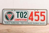 TARGA TASMANIA: Two Targa Tasmania competitor number plates including Targa Tasmania 2000 Targa trophy winner and 'T02' competitor plate - 4