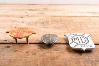 MG: Three MG car badges. MG CAR CLUB & MG CAR CLUB VICTORIA 50 (1958 - 2008) badge - 2
