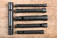 BOX SPANNERS: Six nesting box spanners. Stamped 'SSP' (Sheffield Steel Products)