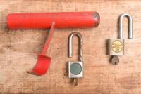 CAR LOCK: Three car locks. Brake pedal to steering wheel car lock & two steering wheel to column shift locks - 2