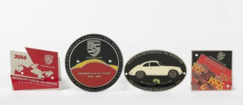 356 REGISTER: Four Australian Porsche 356 register car grill badges highlighted by Club 25th Anniversary badge