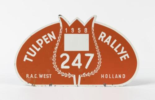 TULPEN RALLYE: A original tin competitors plate from the 1958 Tulpen Rallye, R.A.C West Holland