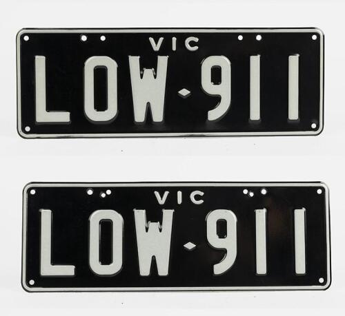 Victorian custom number plate 'LOW.911' sold with rights to display