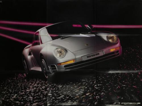 1986 PORSCHE MODEL RANGE POSTER: An interesting '1986 PORSCHE MODEL RANGE' brochure poster. Picture of Porsche 959 to one side