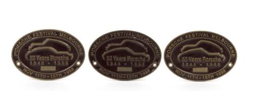 PORSCHE FESTIVAL: Three 'PORSCHE FESTIVAL MELBOURNE, NOV 11TH - 15TH 1998, 50 Years Porsche 1948 - 1998' brass plaques. Each individually numbered '046', '234', and '235'