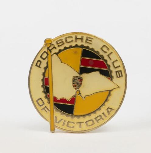 P.C.V: A PORSCHE CLUB OF VICTORIA brass badge with enamelled front