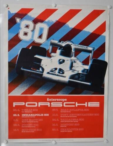 PORSCHE: A large superb 1980 'interscope PORSCHE' IndyCar poster. Poster depicts Interscope IR01 Porsche Ongais IndyCar that never raced