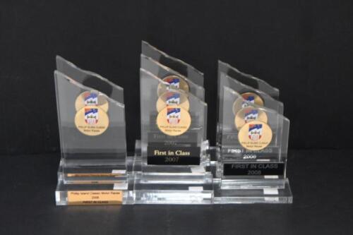 VHRR: A group of eight 'FIRST IN CLASS' PHILLIP ISLAND Classic Motor Races VHRR trophies from 2006 to 2008