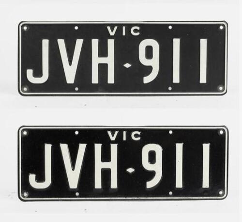 Victorian custom number plate 'JVH.911' sold with rights to display
