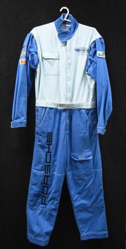 AUSTIN KING / 24H: A Turkish made race suit as used in the '24h of excitement - THE NEW 911' Barcelona 1997 by Austin King, as part of the promotion for the 996 Porsche 911, race suit with embroidered and cloth badge sponsorship; size L.&nbsp;