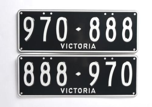 Six-digit Victorian Custom Numerical 'His & Hers' plate set '970-888' & '888-970', sold with rights to display