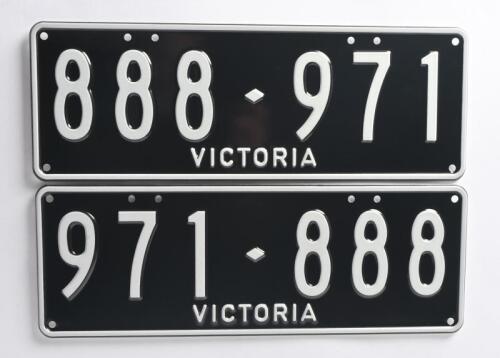 Six-digit Victorian Custom Numerical 'His & Hers' plate set '971-888' & '888-971', sold with rights to display