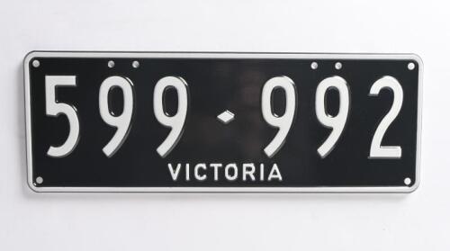 Six-digit Victorian Custom Numerical plates '599-992', sold with rights to display
