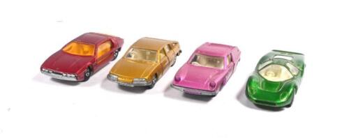 MATCHBOX: Four 1970's MATCHBOX Superfast models. No.5 LOTUS EUROPA, No.20 LAMBORGHINI MARZAL, No.45 FORD GROUP 6 & No.56 BMC 1600 PININFARINA