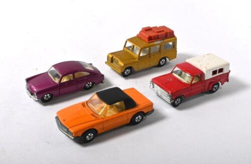 MATCHBOX: Four MATCHBOX Superfast models. No.6 Mercedes 350 SL, No.12 Land Rover Safari & No.67 Volkswagen 1600TL models
