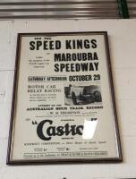 SPEEDWAY: Maroubra Speedway framed poster, possible reprint