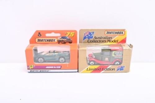 MATCHBOX: Two MATCHBOX models. 1998 issue of JAGUAR XJ220 & LIMITED EDITION MB-38 FORD MODEL A in 'JOHN WEST "MIDDLE CUT" SALMON' livery