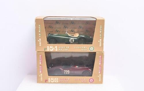 JAGUAR: Two 1:43 scale 1948 Jaguar 3.5 LITRI, HP 160 models by brumm. MILLE MIGLIA livery (r103) & LE MANS British Racing Green livery (r104)