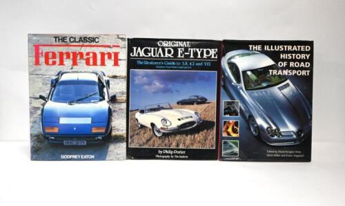 ROAD CARS: Three hardcover books detailing road cars. 'ORIGINAL JAGUAR E-TYPE - The Restorer's Guide to 3.8, 4.2 and V12 Roadster, Fixed Head Coupe and 2+2' by Phillip Porter
