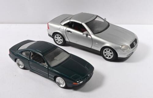 GERMAN CARS: Two German scale models. 1:18 scale Maisto Mercedes-Benz SLK 230 & 1:24 scale Sunny Side BMW 850i (SS 7703)