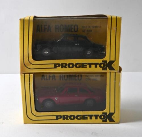 ALFA ROMEO: Two 1:43 scale PROGETTO K GUILIA SPRINT models. 041b ALFA ROMEO Giulia Sprint GT 1963 in Dark Green & 042 ALFA ROMEO Giulia Sprint GTA 1965 in red