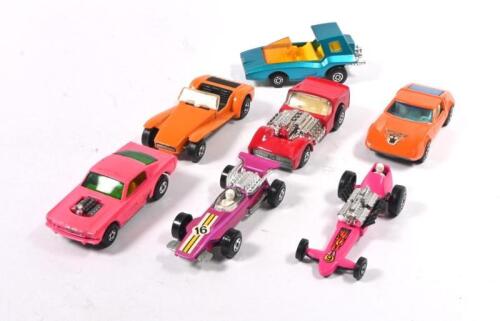 MATCHBOX: Seven MATCHBOX Superfast models. 1970 WILDCAT DRAGSTER, 1971 No.60 Lotus Super Seven & 1973 No.3 MONTEVERDI HAI