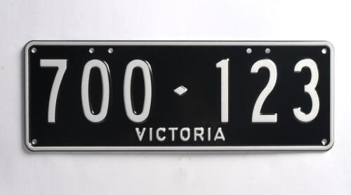 Six-digit Victorian Custom Numerical plates '700-123', sold with rights to display