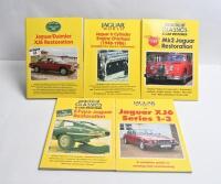 JAGUAR: A collection of five softcover books published by Kelsey Publishing regarding Jaguar restoration, maintenaance and ownership. Titles include 'E-TYPE RESTORATION' & 'JAGUAR/DAIMLER XJ6 RESTORATION'
