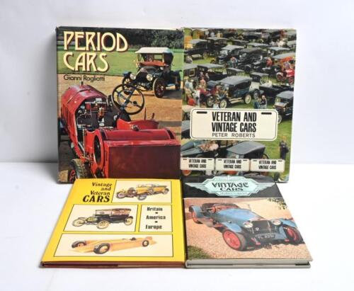 VINTAGE CARS: Four hardcover books detailing vintage cars. 'VETERAN AND VINTAGE CARS' by Peter Roberts