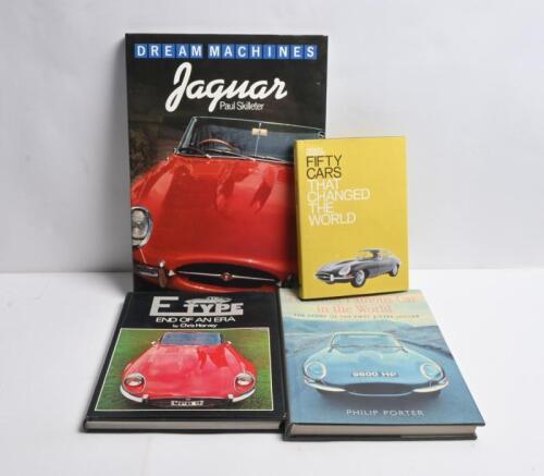 JAGUAR: Four hardcover books concerned with Jaguar. 'E TYPE - END OF AN ERA' by Chris Harvey