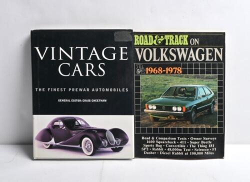 CARS: Two publications concerned with various aspects of motoring and cars. 'VINTAGE CARS - THE FINEST PREWAR AUTOMOBILES' hardcover book & 'ROAD&TRACK ON VOLKSWAGEN 1968-1978' softcover book with reprinted Road & Track reports
