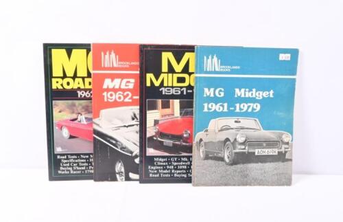 MG: Four softcover publications by Brooklands Books detailing the MG marque. Titles include 'MG Midget 1961-1979', 'MG MIDGET 1961-1980', 'MG MGB 1962-1970', 'MGB ROADSTERS 1962-1980'