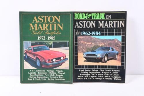 ASTON MARTIN: Two softcover books published by BROOKLAND BOOKS detailing Aston Martin. 'ASTON MARTIN GOLD PORTFOLIO 1972-1985' & 'ROAD & TRACK ON ASTON MARTIN 1962-1984' contains reprinted Road & Track Magazine reports