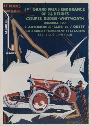 GRAND PRIX: A large 1926 4th Grand Prix 24 Hour race reproduction poster by E.Frock