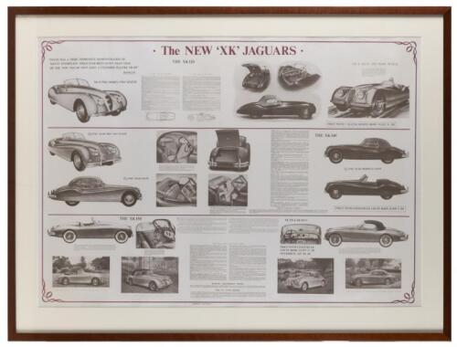 JAGUAR XK: An original print displaying Jaguar XK 120, XK 140 and XK 150 models with full specifications for various models