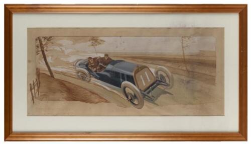 FRENCH GRAND PRIX: A circa 1906 original lithograph depicting the first 'Grand Prix de l'Automobile Club de France'. Lithograph depicts a Bayard-Clement