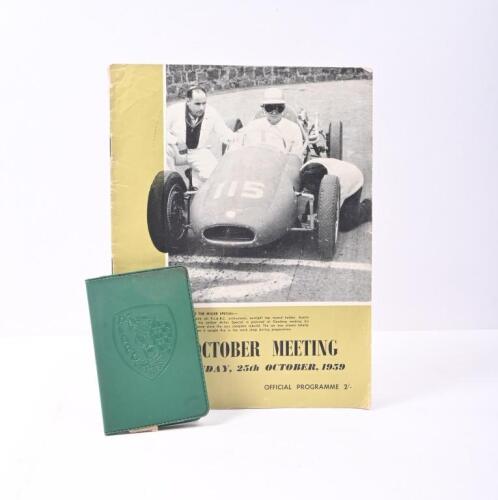 P.I.A.R.C: A collection of items related to Phillip Island Auto Racing Club (P.I.A.R.C). Sunday 25th October, 1959 Official Programme & green vinyl 'PIARC' card holder housing consecutive PIARC 'FOUNDATION MEMBER' passes from 1956 to 1963