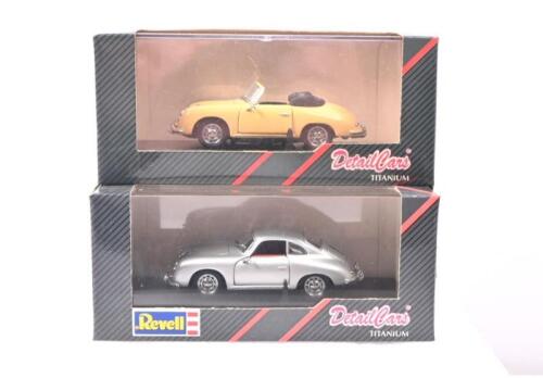 PORSCHE 356: Two 1:43 scale DetailCars (TITANIUM) models. Porsche 356 A COUPE model in silver (ART. 221) & Porsche 356 Convertible