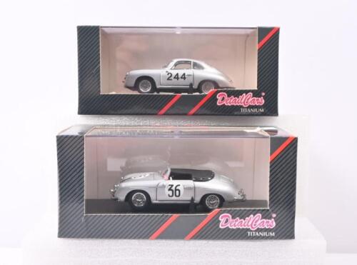 PORSCHE 356: Two 1:43 scale DetailCars (TITANIUM) models. Porsche 356 A 1000 MIGLIA model in silver (ART. 226) & 'PORSCHE 356 A 1957 LE MANS' in silver (ART. 229)