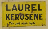 LAUREL KEROSENE: A double-sided post mounted Laurel Kerosene enamel sign - yellow