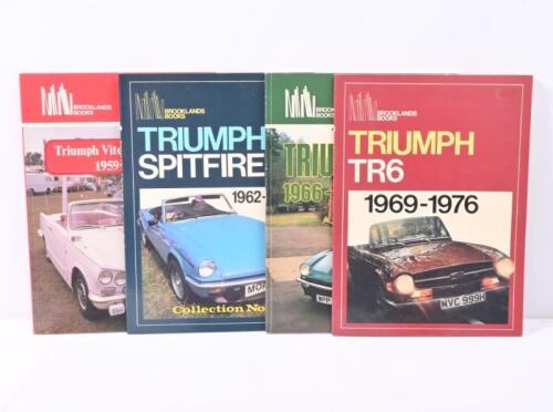 TRIUMPH: Four softcover publications by Brooklands Books detailing the TRIUMPH marque. 'Triumph Vitesse & Herald 1959-1971', 'TRIUMPH GT6 1966-1974', 'TRIUMPH TR6 1969-1976' & 'TRIUMPH SPITFIRE Collection No.1'