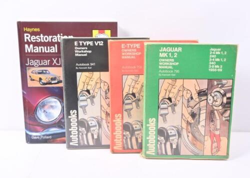 JAGUAR: Five hardcover Jaguar Owner's Workshop and Restoartion Manual's. 'JAGUAR MK 1,2 OWNER'S WORKSHOP MANUAL' by Kenneth Ball (Autobook 795) & 'Jaguar XJ6 Series 1, 2 & 3 Restoration Manual' by Dave Pollard