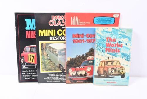 MINI: Four publications related to the Mini. 'The Works Minis' softcover book by Peter Browning & BROOKLANDS BOOKS Publications
