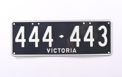 Six-digit Victorian Custom Numerical plates '444-443', sold with rights to display