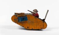 WWI: A rare and fun circa 1930s WWI clockwork 'Doughboy Tanktin' by Louis Marx & Co., with pop out shooter, 16cm high (opened), 24cm wide, in working order - 2