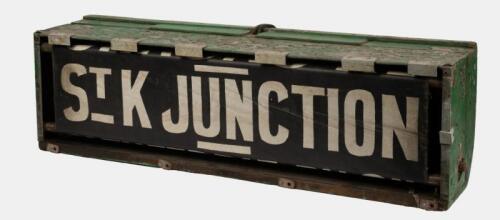 TRAM: An early original Victorian tram destination mechanical box, currently displaying 'St Kilda Junction', 31.5cm high, 117cm wide