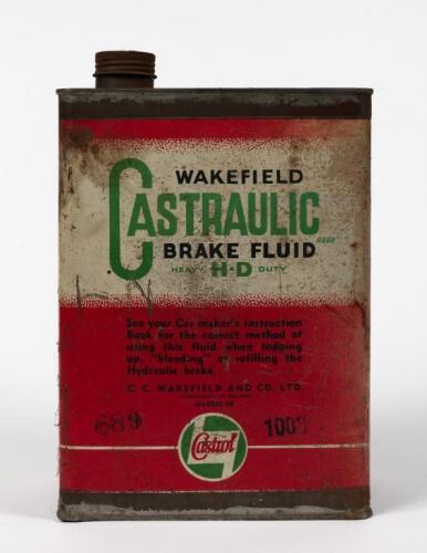 WAKEFIELD: A nice early Castrol Wakefield 'Castraulic' Heavy Duty brake fluid one imperial gallon tin